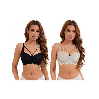 2 Packs Women's Soft Underwire Bra Front Cross Lightly Adjustable Straps Training Minimizers