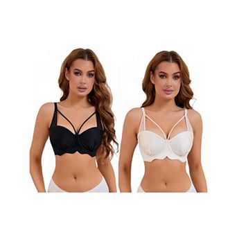 2 Packs Women's Soft Underwire Bra Front Cross Lightly Adjustable Straps Training Minimizers