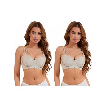 2 Packs Women's Soft Underwire Bra Front Cross Lightly Adjustable Straps Training Minimizers
