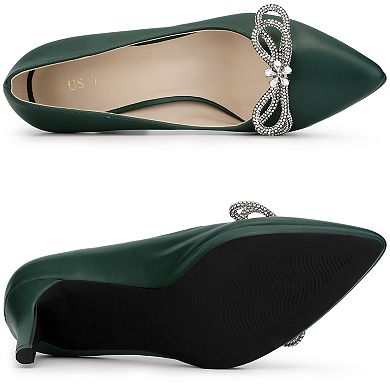 Women's Pump Stiletto Heel Platform Rhinestone Bow Pointed Toe Pumps
