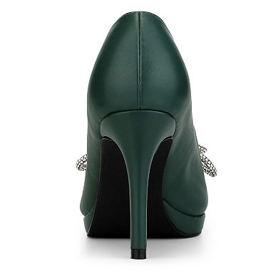 Women's Pump Stiletto Heel Platform Rhinestone Bow Pointed Toe Pumps