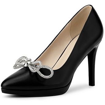 Women's Pump Stiletto Heel Platform Rhinestone Bow Pointed Toe Pumps