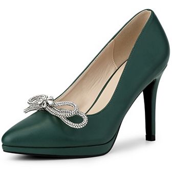 Women's Pump Stiletto Heel Platform Rhinestone Bow Pointed Toe Pumps