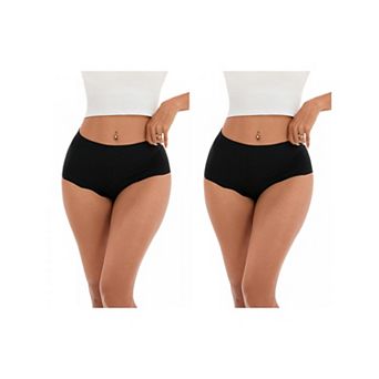 2 Packs Women's High-Waisted Full-Coverage Underwear Wave Trim No Trace Briefs