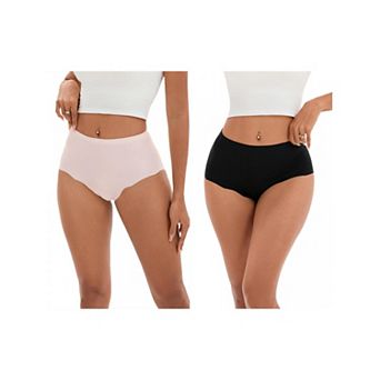 2 Packs Women's High-Waisted Full-Coverage Underwear Wave Trim No Trace Briefs