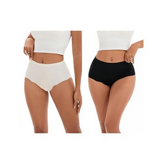 2 Packs Women's High-Waisted Full-Coverage Underwear Wave Trim No Trace Briefs
