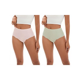 2 Packs Women's High-Waisted Full-Coverage Underwear Wave Trim No Trace Briefs