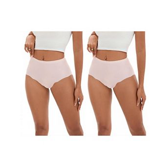2 Packs Women's High-Waisted Full-Coverage Underwear Wave Trim No Trace Briefs