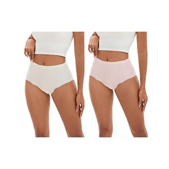 2 Packs Women's High-Waisted Full-Coverage Underwear Wave Trim No Trace Briefs