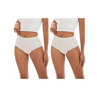 2 Packs Women's High-Waisted Full-Coverage Underwear Wave Trim No Trace Briefs