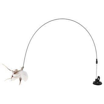 Cat Teaser, Cat Teaser with Suction Cup and Bell, Fluffy Plume Teasing Sticks, White Brown
