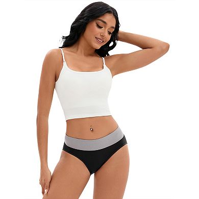 2 Packs Women's Color-Block No Trace Underwear Mid-Waisted Full Coverage Briefs