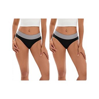 2 Packs Women's Color-Block No Trace Underwear Mid-Waisted Full Coverage Briefs