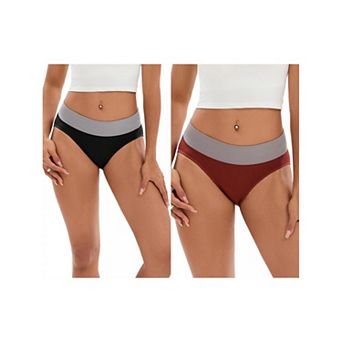 2 Packs Women's Color-Block No Trace Underwear Mid-Waisted Full Coverage Briefs