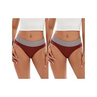 2 Packs Women's Color-Block No Trace Underwear Mid-Waisted Full Coverage Briefs