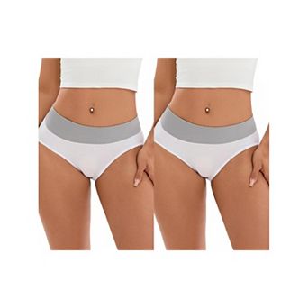 2 Packs Women's Color-Block No Trace Underwear Mid-Waisted Full Coverage Briefs