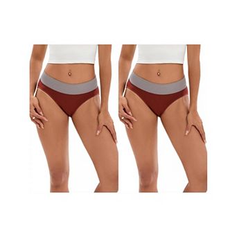 2 Packs Women's Color-Block No Trace Underwear Mid-Waisted Full Coverage Briefs