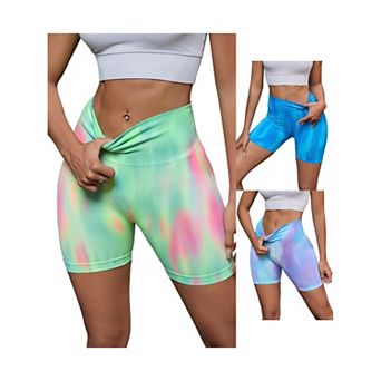 3 Packs Women's High Waist Tie Dye Biker Shorts Tummy Control Workout Running Thigh Slimmers