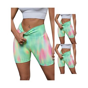 3 Packs Women's High Waist Tie Dye Biker Shorts Tummy Control Workout Running Thigh Slimmers