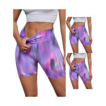 3 Packs Women's High Waist Tie Dye Biker Shorts Tummy Control Workout Running Thigh Slimmers