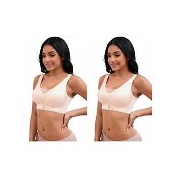 2 Packs Women's V-Neck Mesh Minimizers Bras Wirefree Adjustable Straps U Back Lingerie