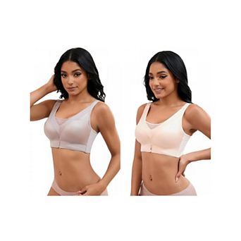 2 Packs Women's V-Neck Mesh Minimizers Bras Wirefree Adjustable Straps U Back Lingerie