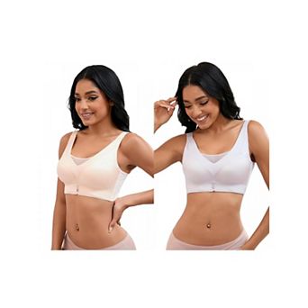 2 Packs Women's V-Neck Mesh Minimizers Bras Wirefree Adjustable Straps U Back Lingerie