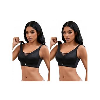 2 Packs Women's V-Neck Mesh Minimizers Bras Wirefree Adjustable Straps U Back Lingerie