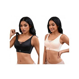 2 Packs Women's V-Neck Mesh Minimizers Bras Wirefree Adjustable Straps U Back Lingerie