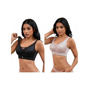 2 Packs Women's V-Neck Mesh Minimizers Bras Wirefree Adjustable Straps U Back Lingerie