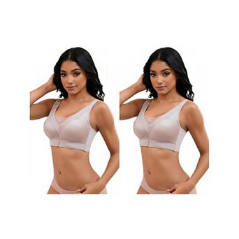 2 Packs Women's V-Neck Mesh Minimizers Bras Wirefree Adjustable Straps U Back Lingerie