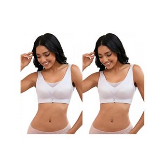2 Packs Women's V-Neck Mesh Minimizers Bras Wirefree Adjustable Straps U Back Lingerie