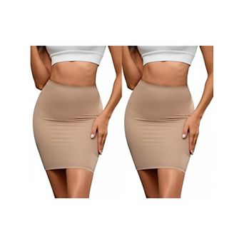 2 Packs Women's High Waisted Half Slips Under Dress Tight Skirt Body Shaper Slimming Slip