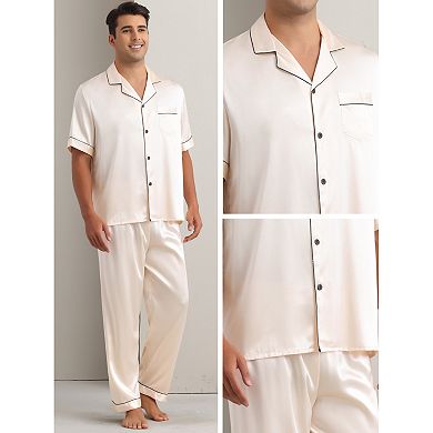2 Sets Satin Pajamas for Men's Sleepwear Button Down Short Sleeve Shirts and Pants