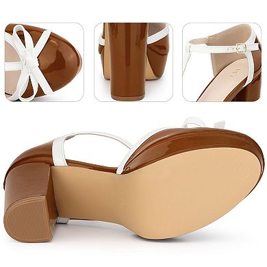 Bow T-Strap Platform Chunky Heel Pumps for Women