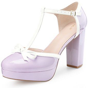 Bow T-Strap Platform Chunky Heel Pumps for Women
