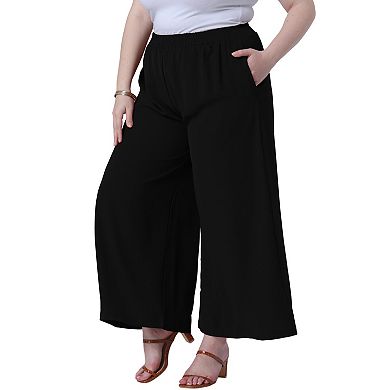 Plus Size Palazzo Pants for Women Wide Leg with Pockets Casual Summer Pants