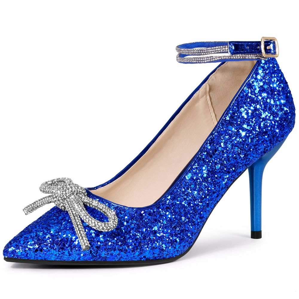 Glitter Strappy Rhinestone Pointed Toe High Heels