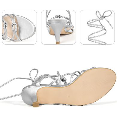 Kitten Heels Strappy Slingback Knot Lace Up Sandals for Women