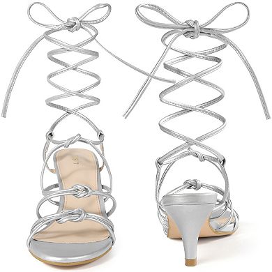 Kitten Heels Strappy Slingback Knot Lace Up Sandals for Women