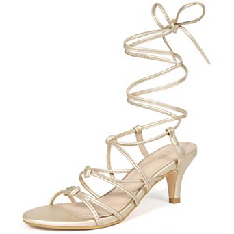 Kitten Heels Strappy Slingback Knot Lace Up Sandals for Women