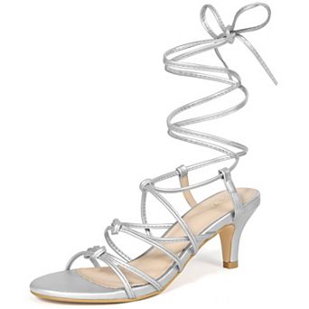 Kitten Heels Strappy Slingback Knot Lace Up Sandals for Women
