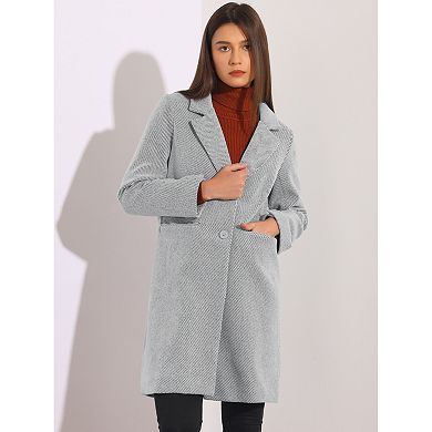 Women's Winter Coats Striped Notched Lapel Collar Single Breasted Outerwear Blazer Coat