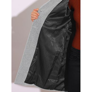 Women's Winter Coats Striped Notched Lapel Collar Single Breasted Outerwear Blazer Coat
