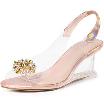 Rhinestone Clear Wedge Heel Slingback Sandals for Women
