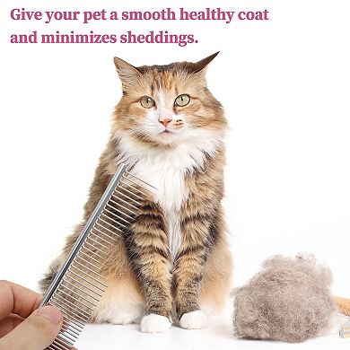 Pet Grooming Comb, Rust Resistant Pet Fur Detangling Tool for Cat Dogs, 7.48"x1.57", Silver Tone