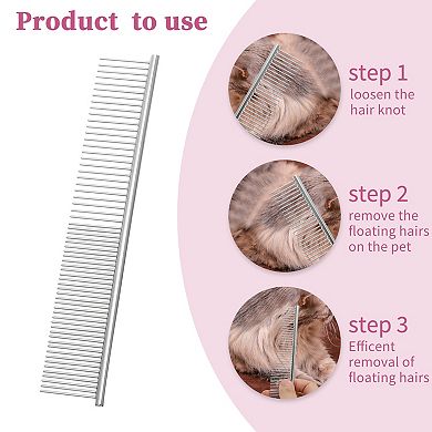 Pet Grooming Comb, Rust Resistant Pet Fur Detangling Tool for Cat Dogs, 7.48"x1.57", Silver Tone