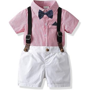 Toddler Boys Patriotic Red Button-Up and Suspenders Set
