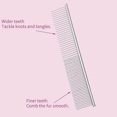 Pet Grooming Comb, Rust Resistant Pet Fur Detangling Tool for Cat Dogs, 7.48"x1.38", Silver Tone