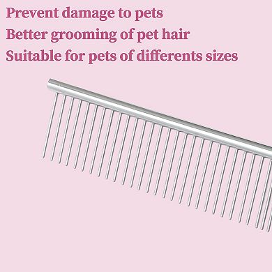Pet Grooming Comb, Rust Resistant Pet Fur Detangling Tool for Cat Dogs, 7.48"x1.38", Silver Tone
